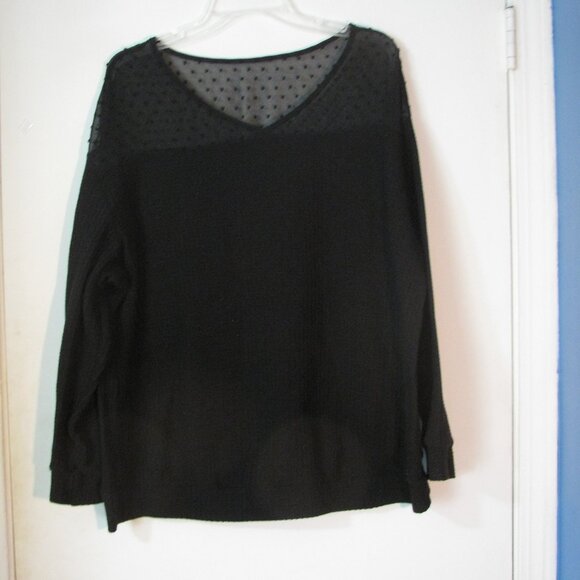 Shein Curve Tops - * Shein Curve Top 3XL Plus Size Black Waffle Texture Semi Sheer Inset